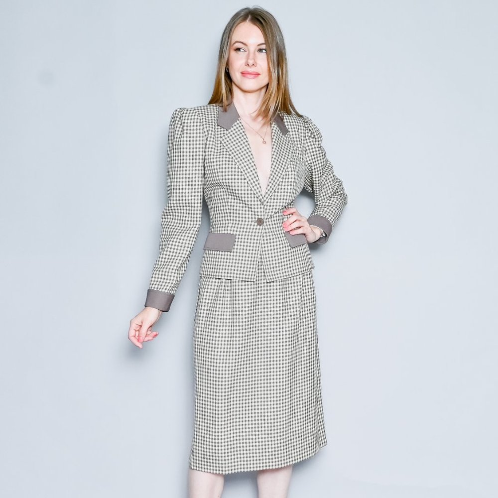 PIERRE BALMAIN Paris Vintage Checker Womens Skirt Suit sz 40